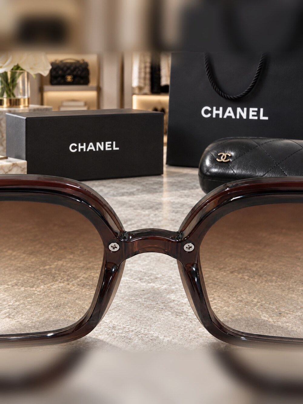 Chanel Brown Tinted Square Shades - Picture 5 of 6